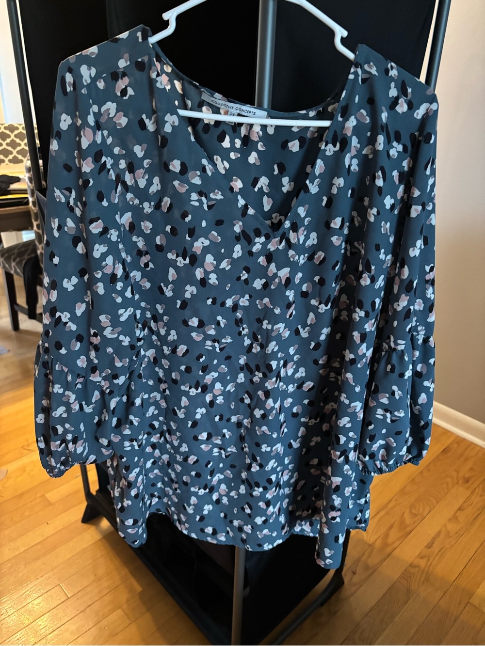 Collective Concepts Teal Blue Printed V-Neck Tunic